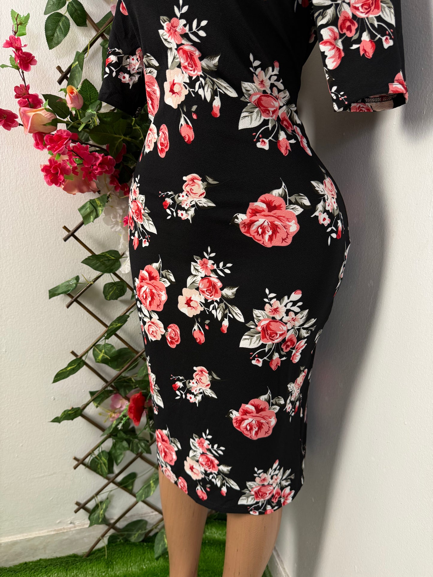 Robe fleurie manche courte colle haut