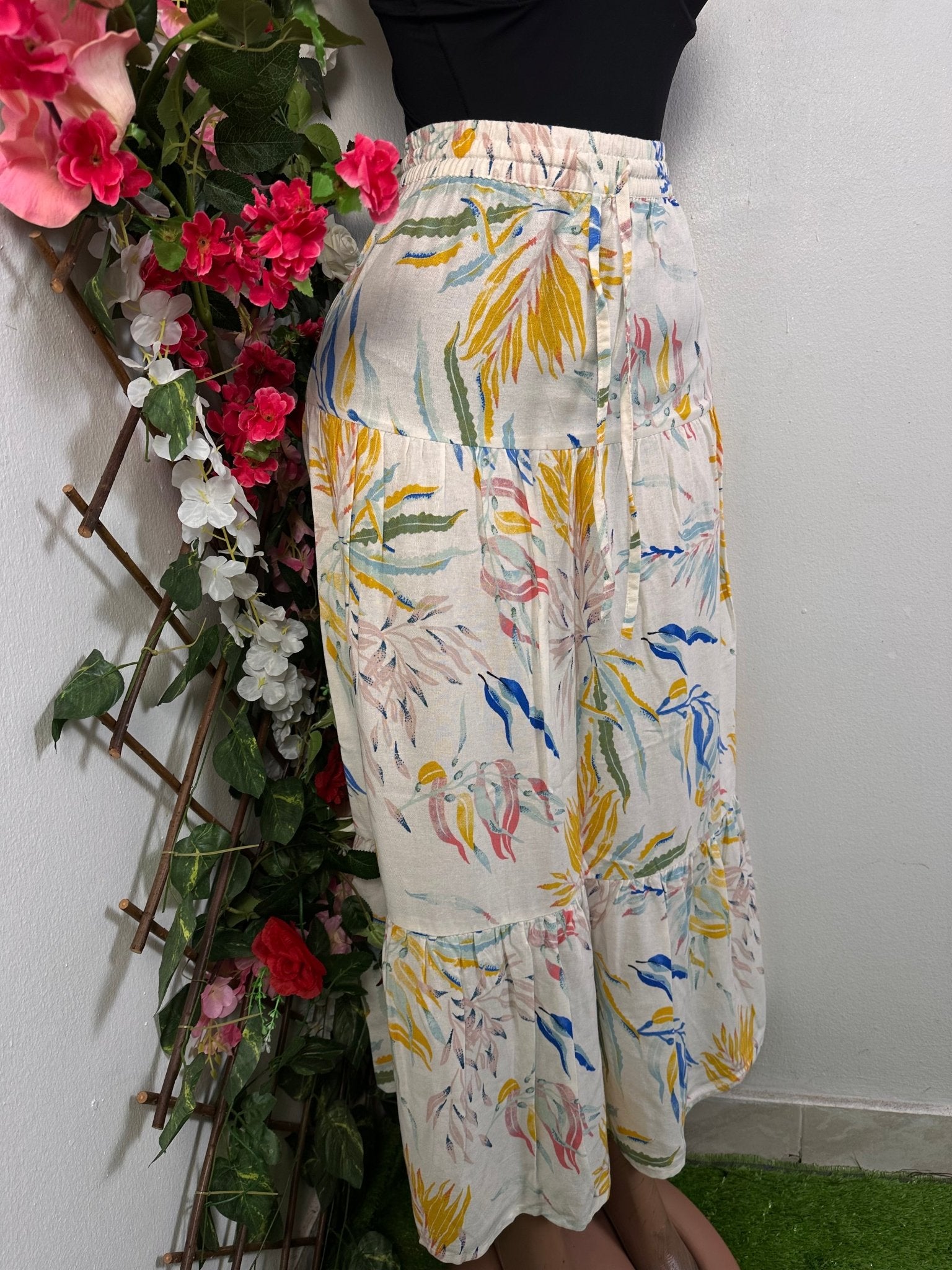 Jupe longue évasée imprimée fleurie - Perluna Store - kinshasa