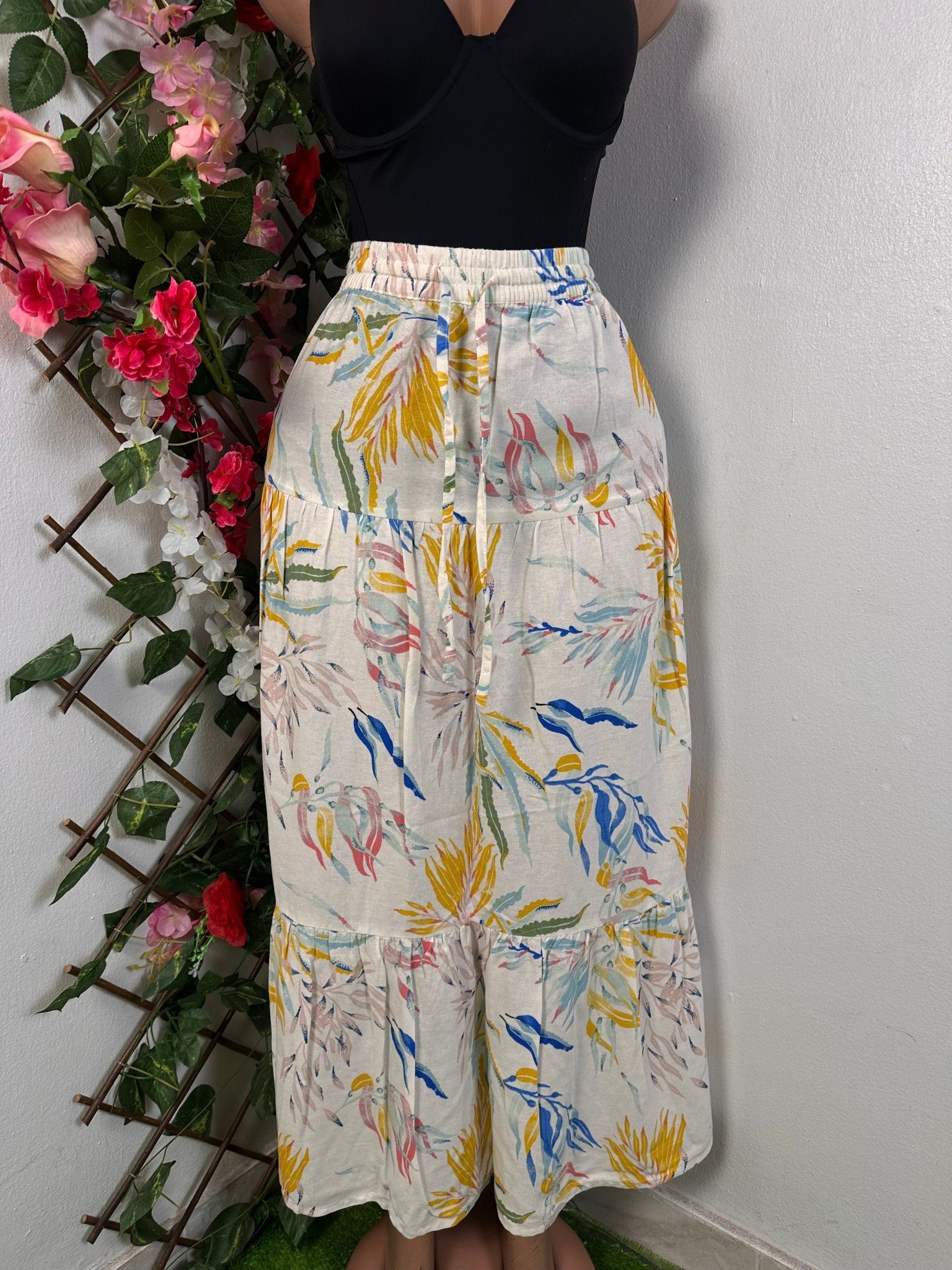 Jupe longue évasée imprimée fleurie - Perluna Store - kinshasa