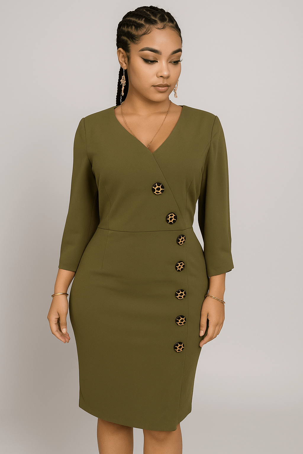 Robe élégante à bouton colle V  - Perluna Store - kinshasa
