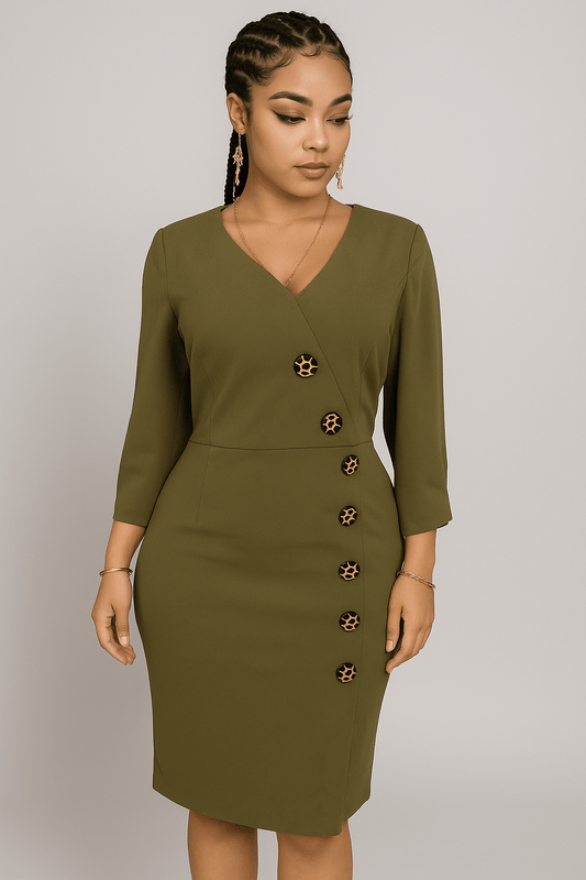 Robe élégante à bouton colle V  - Perluna Store - kinshasa