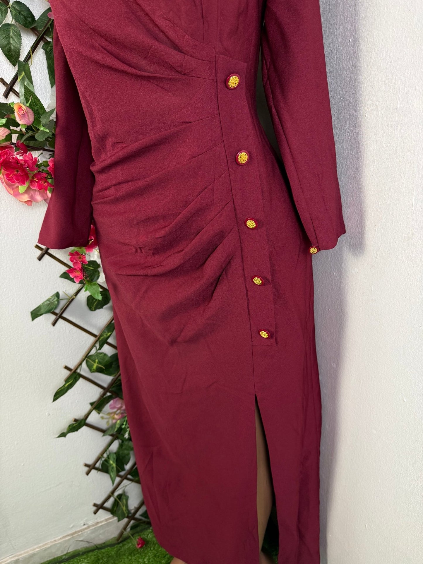 Robe élégante longue drapé à bouton - Perluna Store - kinshasa