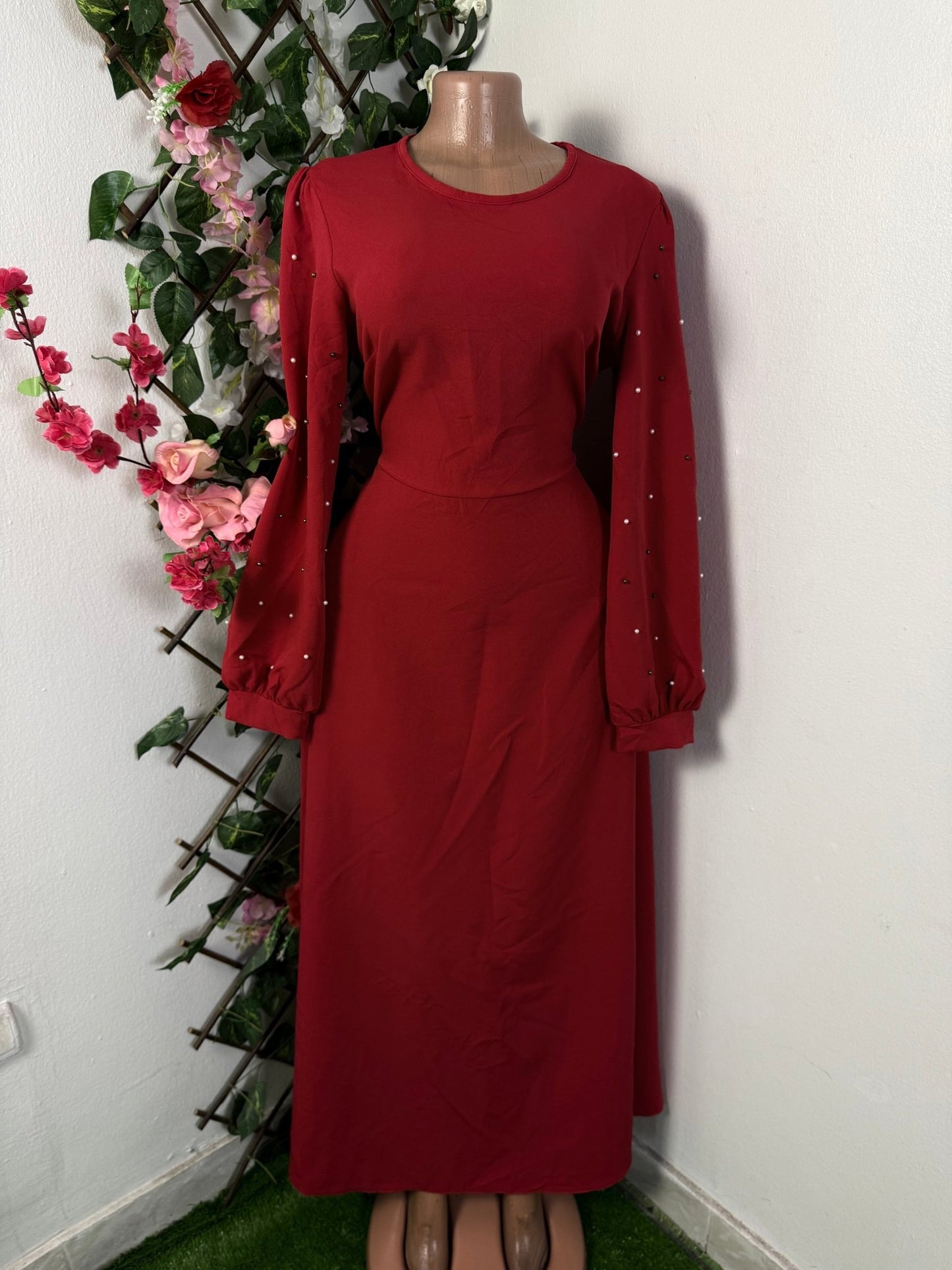 Robe longue a manche longue avec de perles - Perluna Store - kinshasa