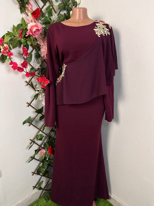 Robe longue avec broderie à fleure et manche longue - Perluna Store - kinshasa