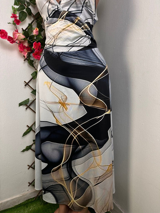 Robe longue confort sans manche décolleté en V - Perluna Store - kinshasa