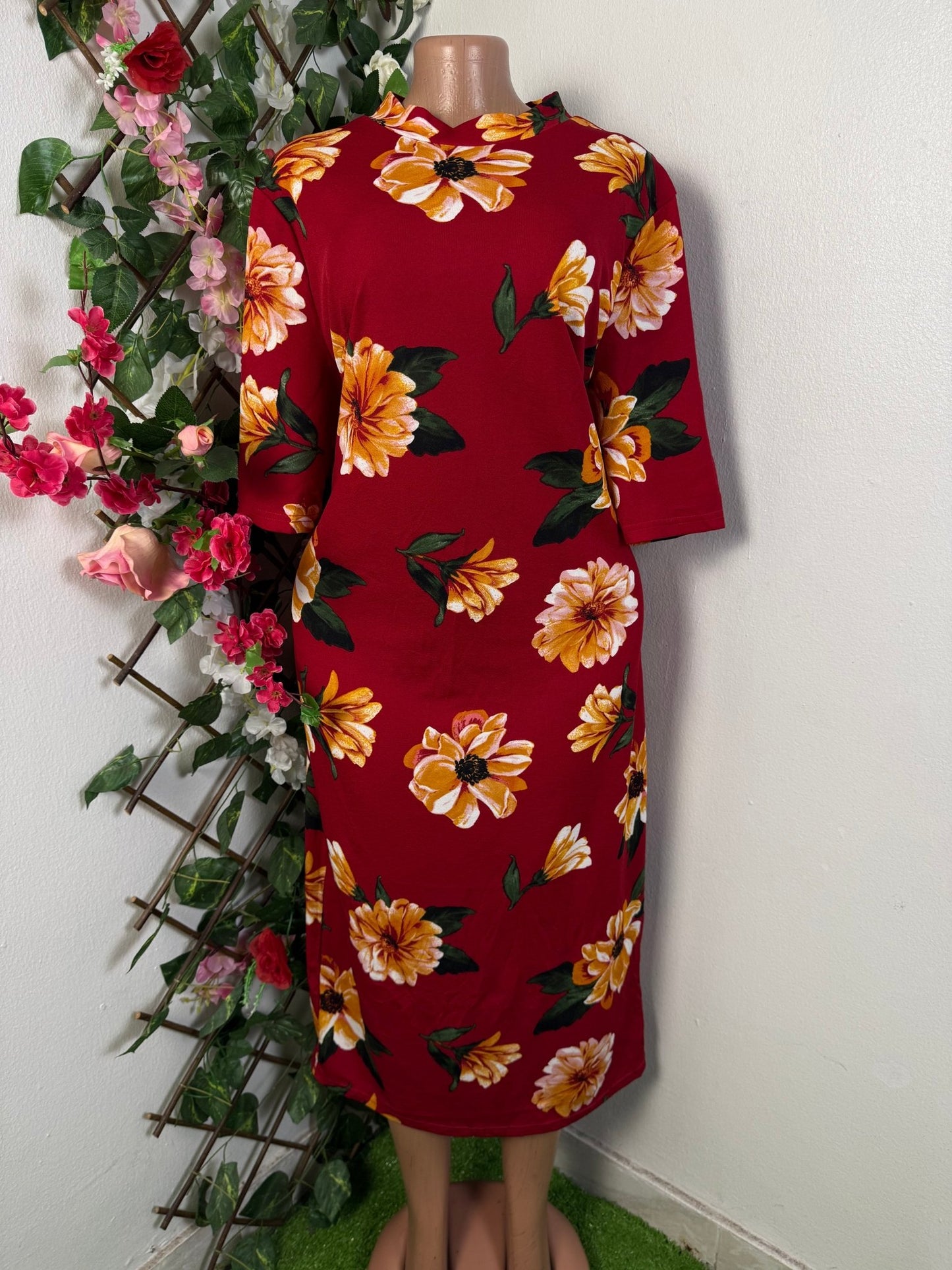 Robe longue droite manche mi longue - Perluna Store - kinshasa