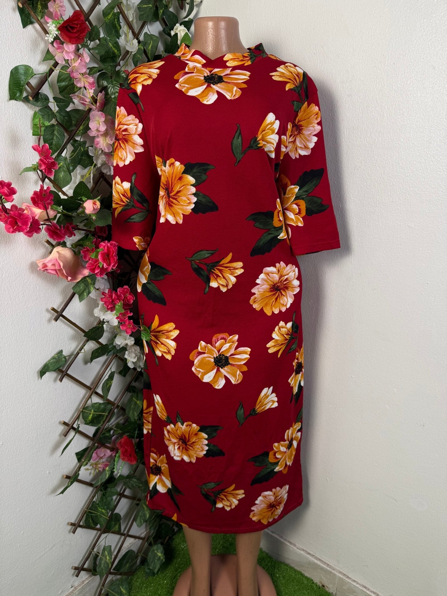 Robe longue droite manche mi longue - Perluna Store - kinshasa