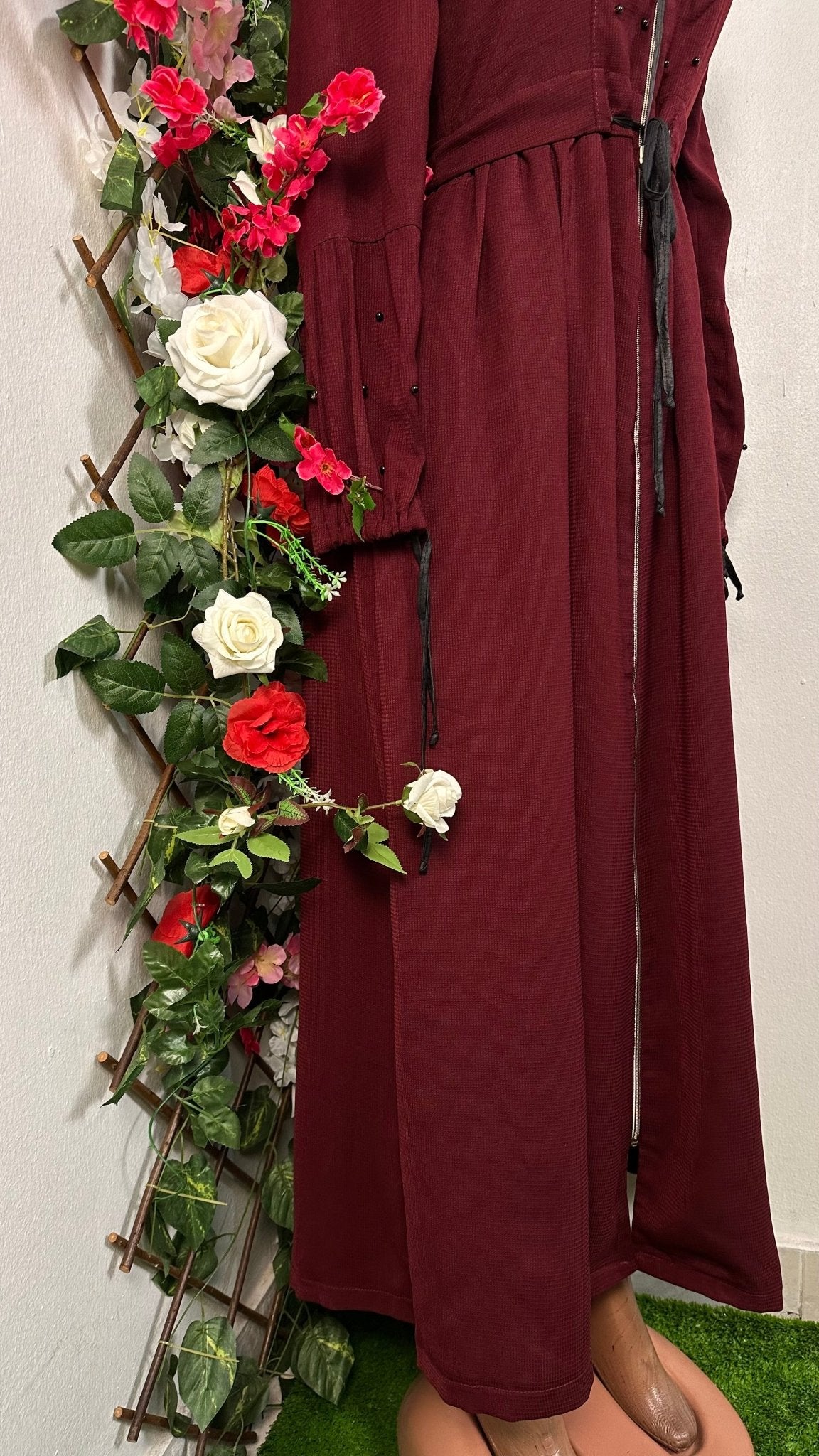 Robe manteau longue rouge bordeaux à lacets - Perluna Store - kinshasa