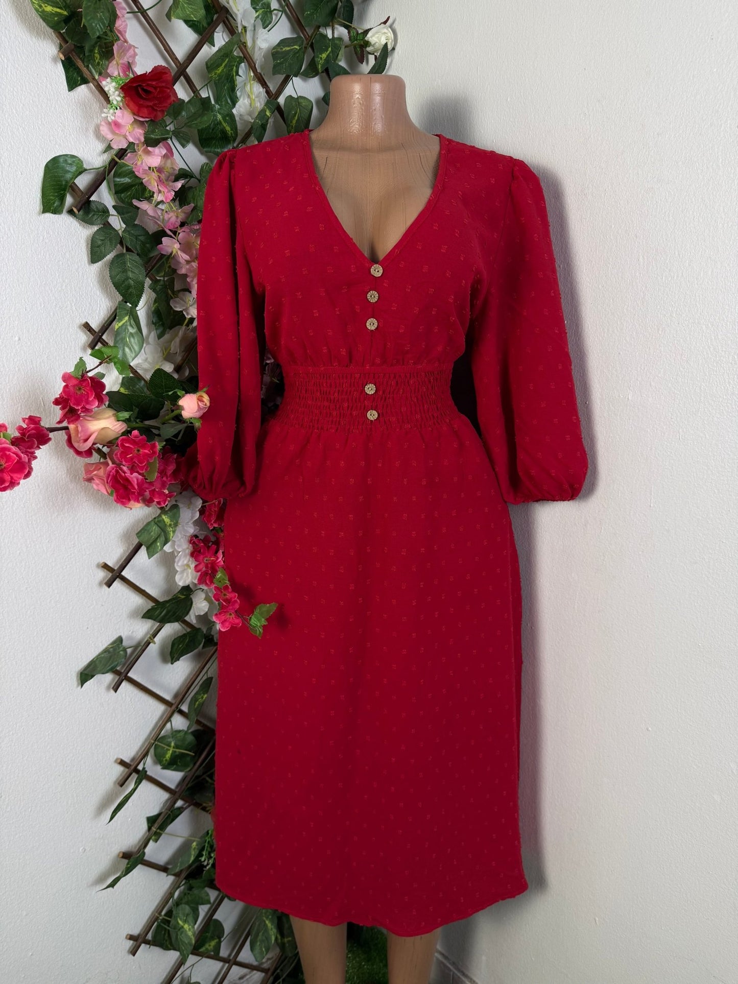 Robe mi longue à bouton manche 3/4 - Perluna Store - kinshasa