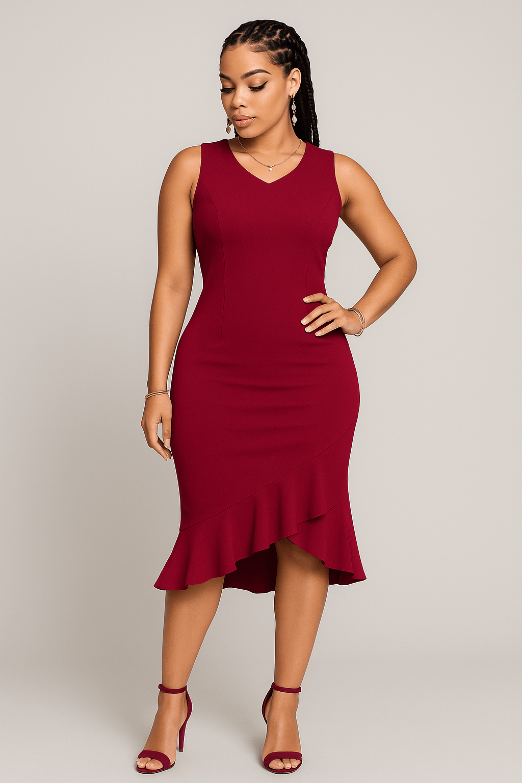Robe mi longue à ourlet sans manche - Perluna Store - kinshasa