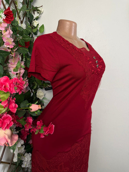 Robe mi longue en dentelle manche courte - Perluna Store - kinshasa