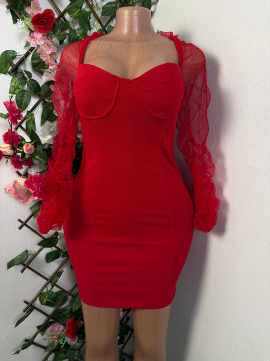 Robe moulante à longue manche voilée - Perluna Store - kinshasa