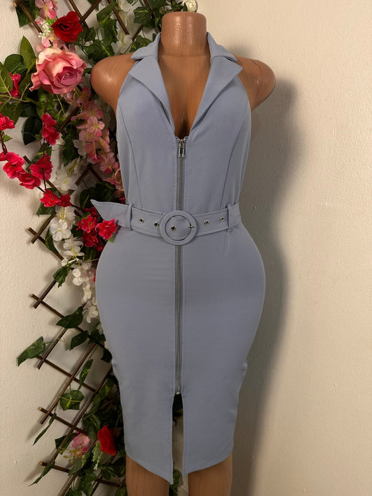 Robe moulante ceinturé fermeture éclaire devant colle veste sans manche - Perluna Store - kinshasa