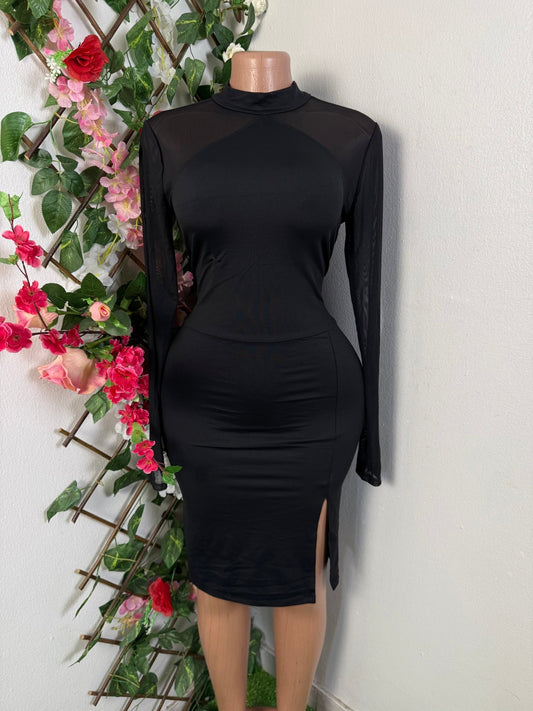 Robe moulante longue manche avec fente - Perluna Store - kinshasa
