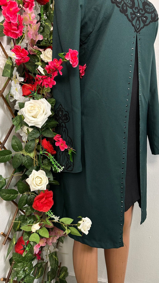 Robe tunique saisonnière à longue manche en tissu avec broderie noire - Perluna Store - kinshasa