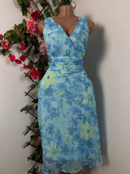 Robe longue en voile fleurie avec doublure sans manche - Perluna Store