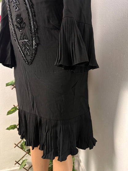 Robe élégante mi longue à manche longue évasée plissé - Perluna Store