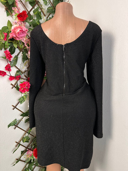 Robe soirée en pailleté mi longue à colle rond manche longue - Perluna StorePerluna Store