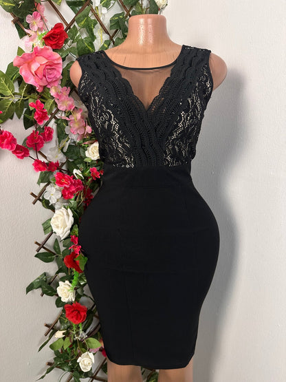 Robe moulante courte sans manche buste en dentelle - Perluna Store