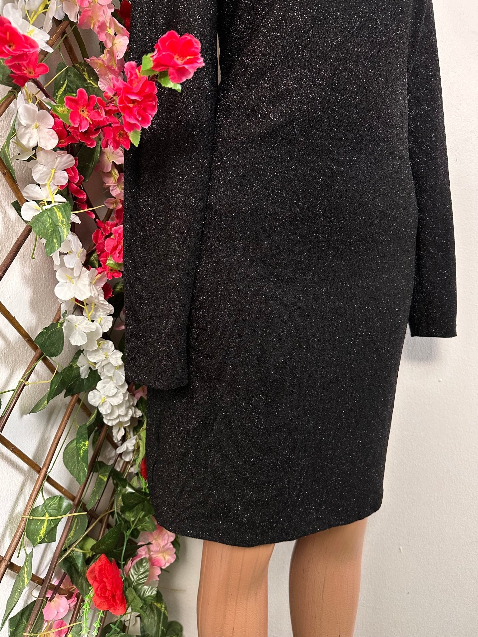 Robe soirée en pailleté mi longue à colle rond manche longue - Perluna StorePerluna Store