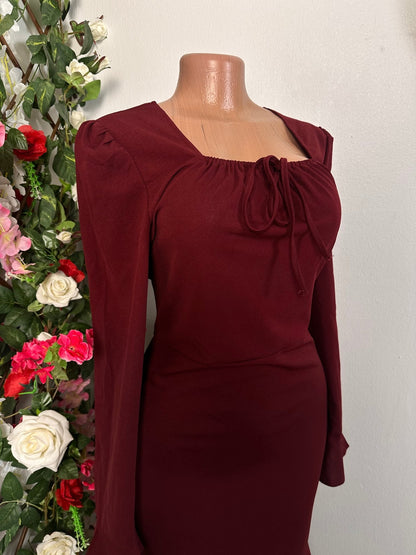 Robe longue colle carré manche longue évasée - Perluna Store