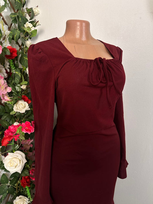 Robe longue colle carré manche longue évasée - Perluna Store