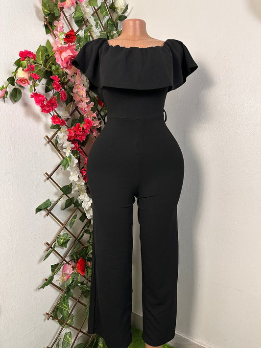 Combinaison moulante jambe évasé décolleté volant - Perluna Store