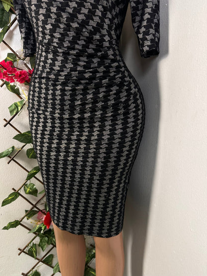 Robe damier courte à colle rond manche mi longue - Perluna Store
