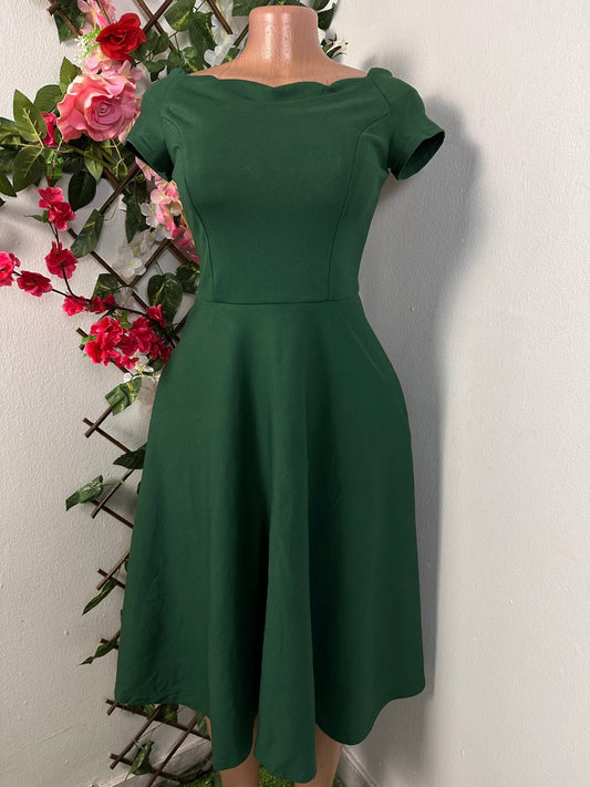 Robe mi longue évasée mini manche décolleté ondulé - Perluna Store