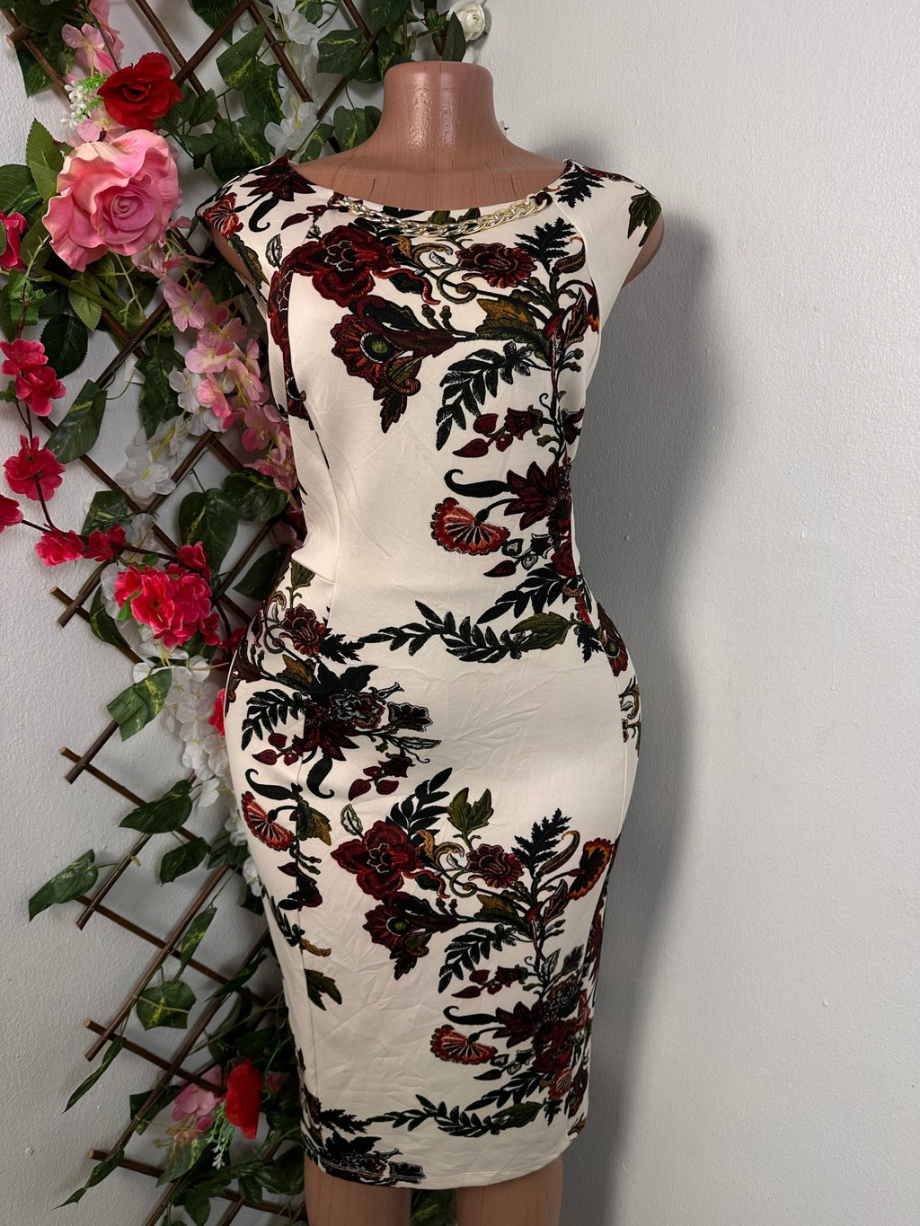 Robe moulante fleuri à colle en U sans manche - Perluna Store