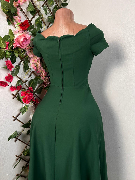 Robe mi longue évasée mini manche décolleté ondulé - Perluna Store