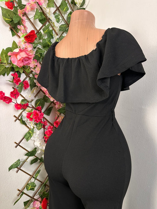 Combinaison moulante jambe évasé décolleté volant - Perluna Store