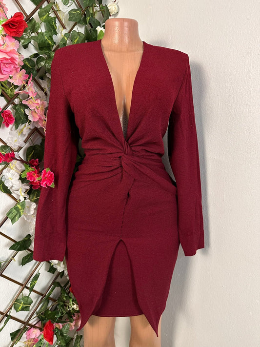 Robe élégante manche longue décolleté plongeant - Perluna Store