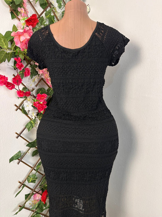 Robe en maille avec doublure manche courte colle en U - Perluna Store