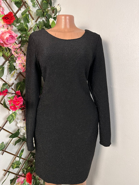 Robe soirée en pailleté mi longue à colle rond manche longue - Perluna StorePerluna Store