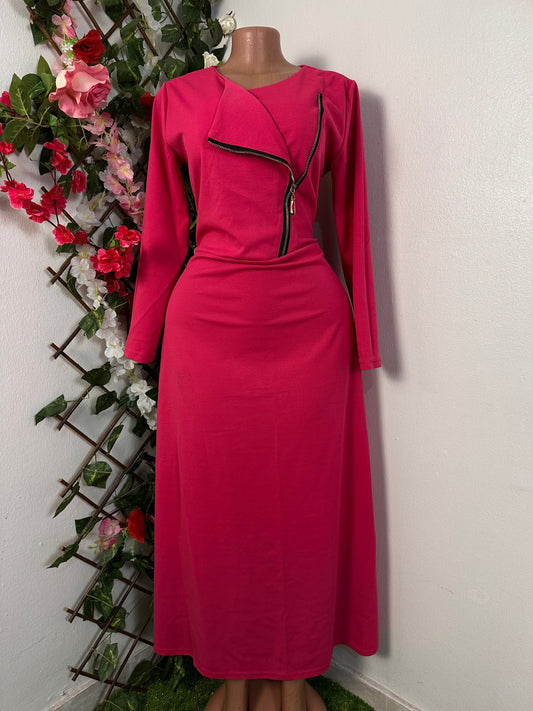 Robe longue élégante à manche longue avec fermeture éclaire devant - Perluna Store