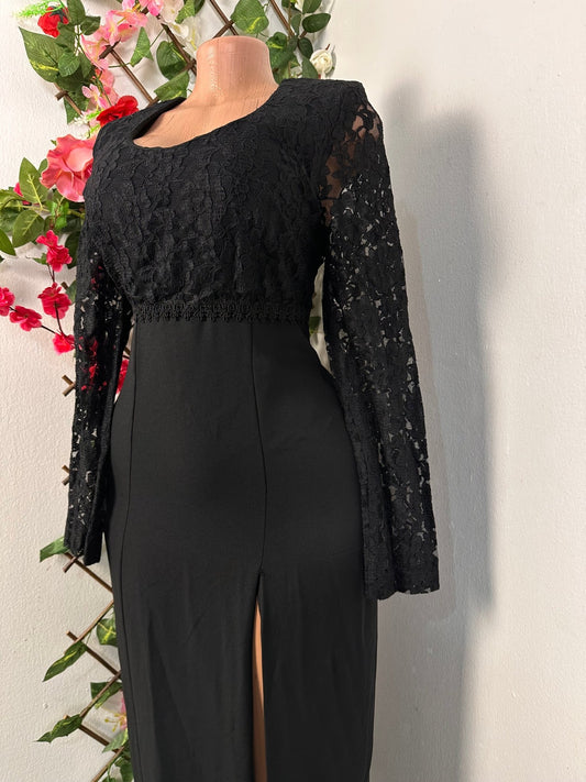 Robe longue élégante à manche longue en dentelle - Perluna Store