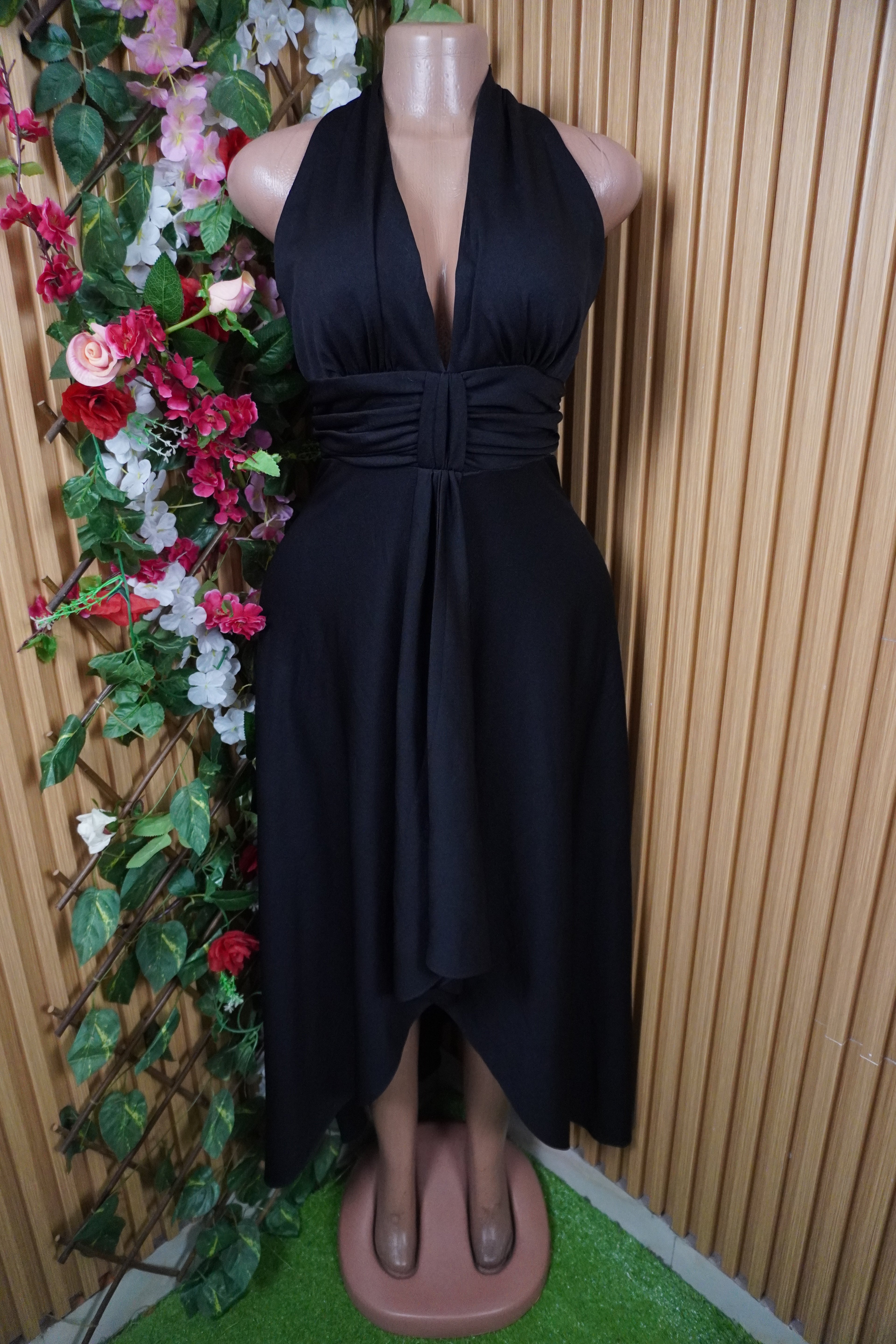 Robe évasée-longue sans manches dénudée-S