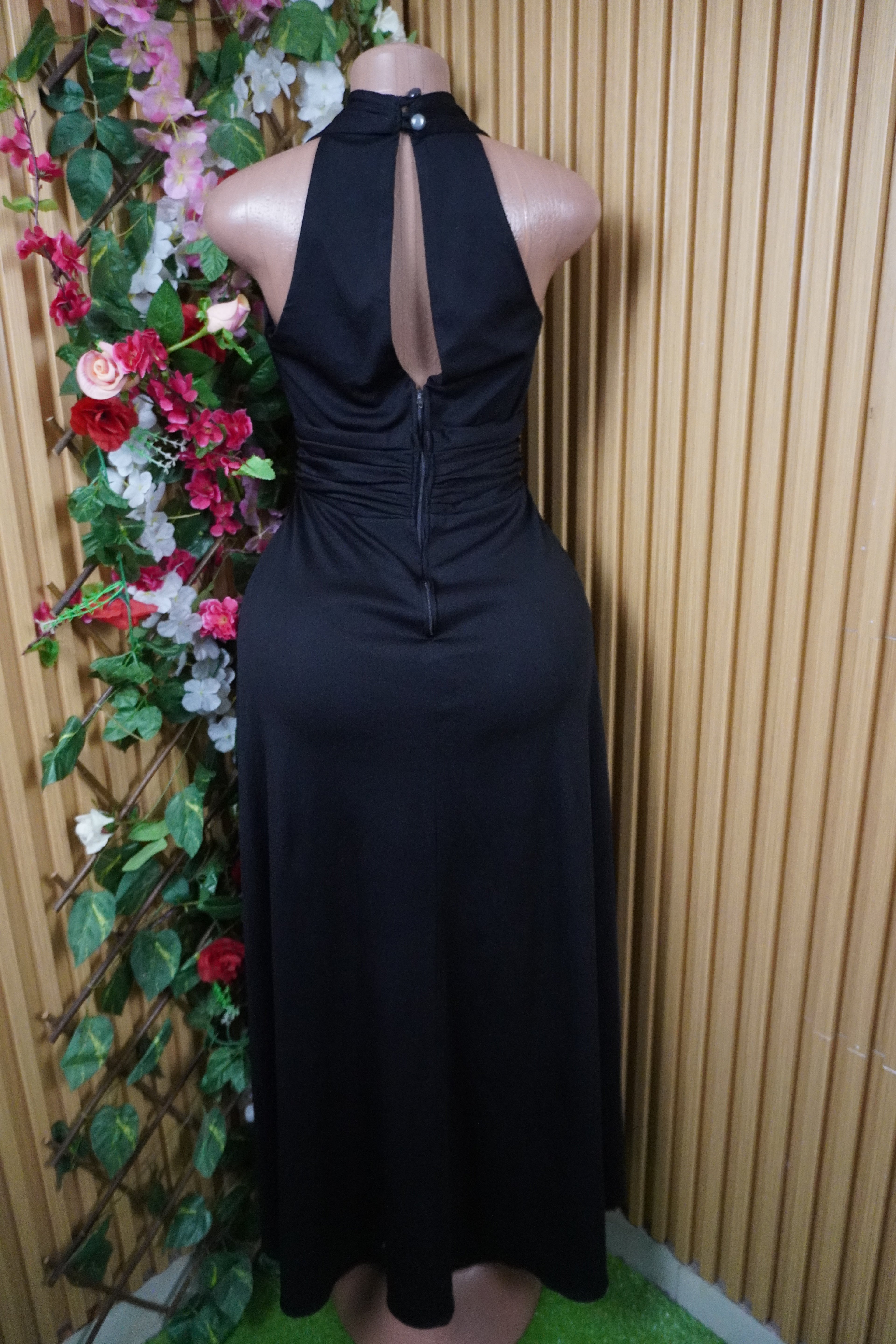 Robe évasée-longue sans manches dénudée-S