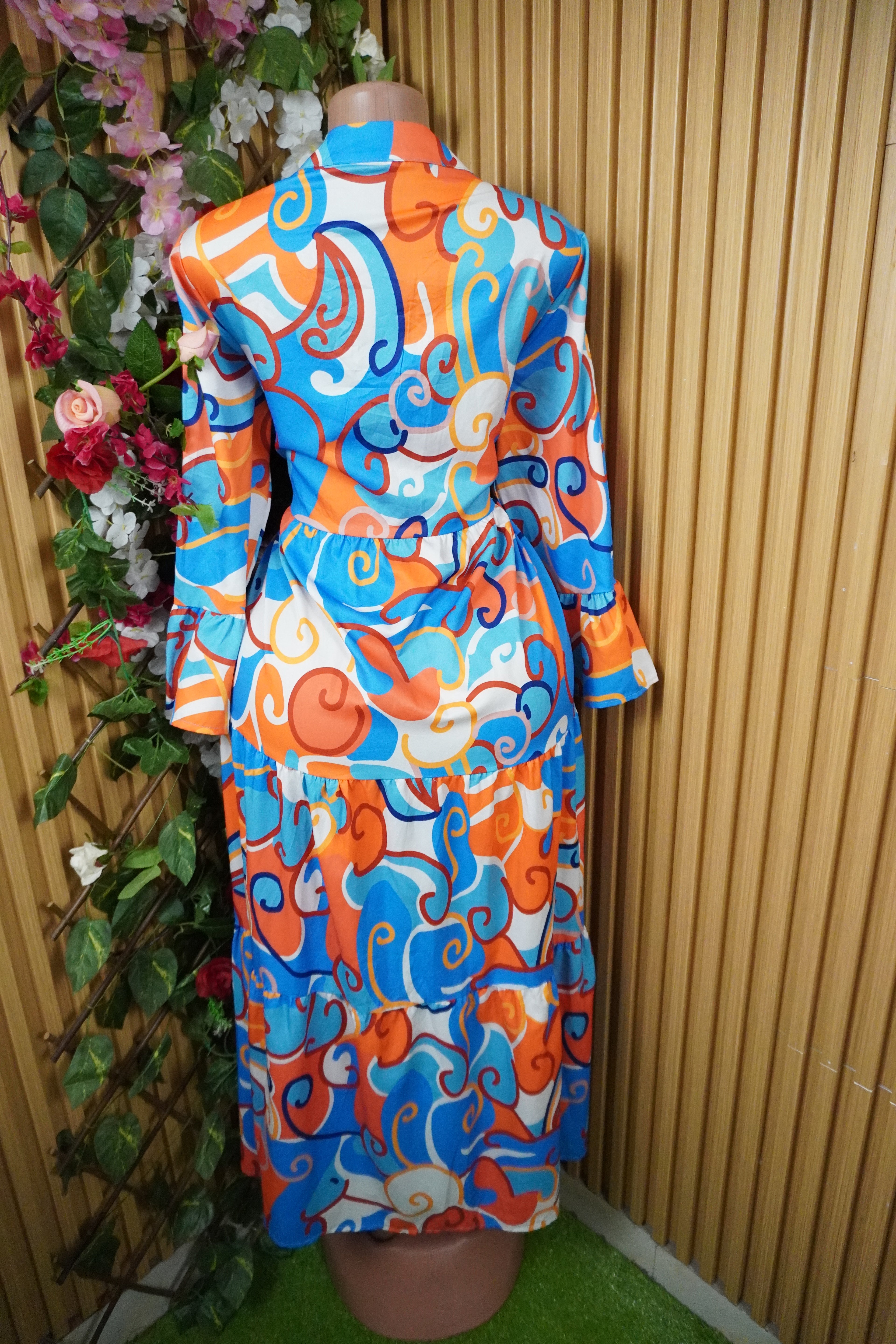 Robe évasée longue manches longues imprimée fleurie-M
