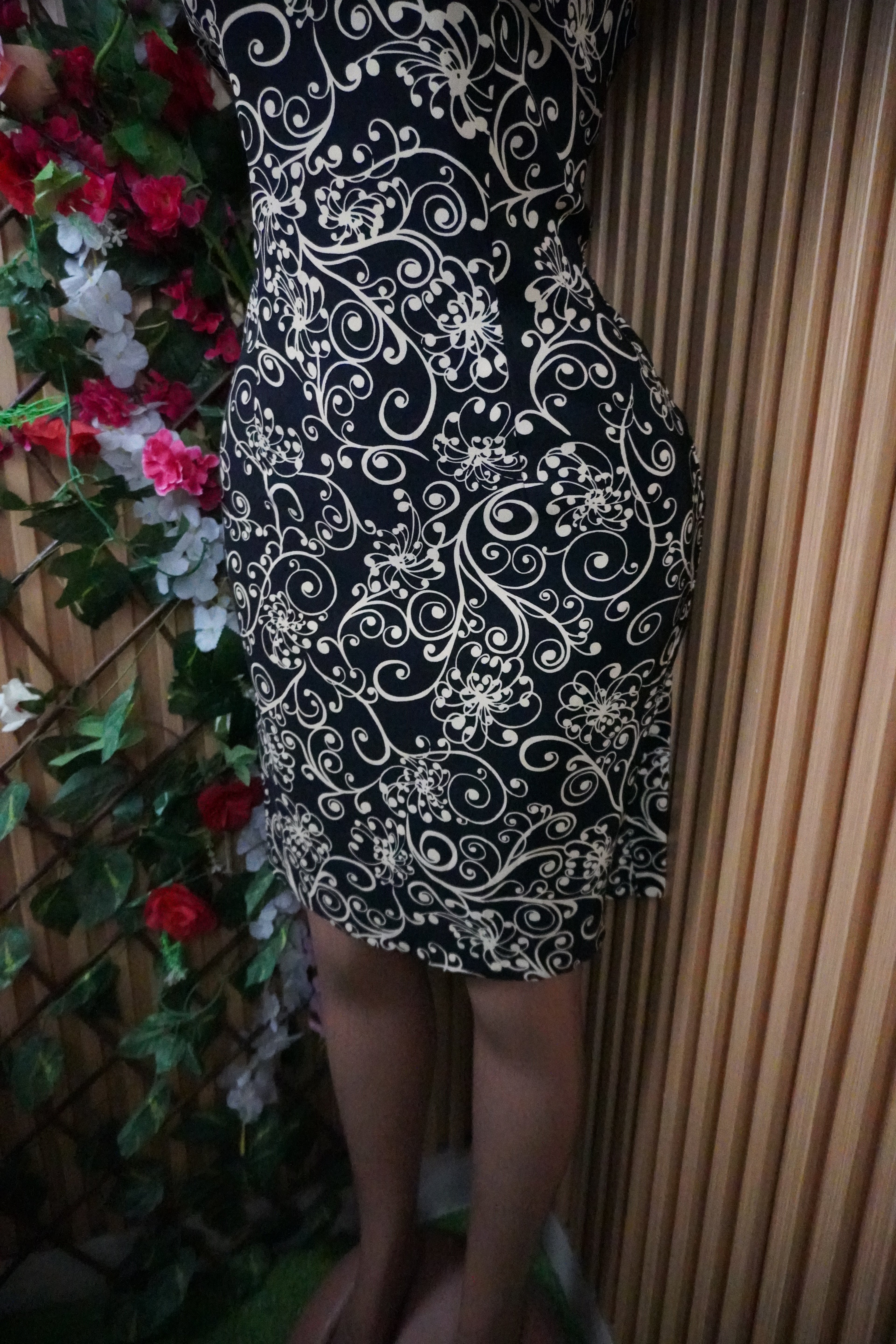 Robe moulante sans manches imprimée fleurie-S