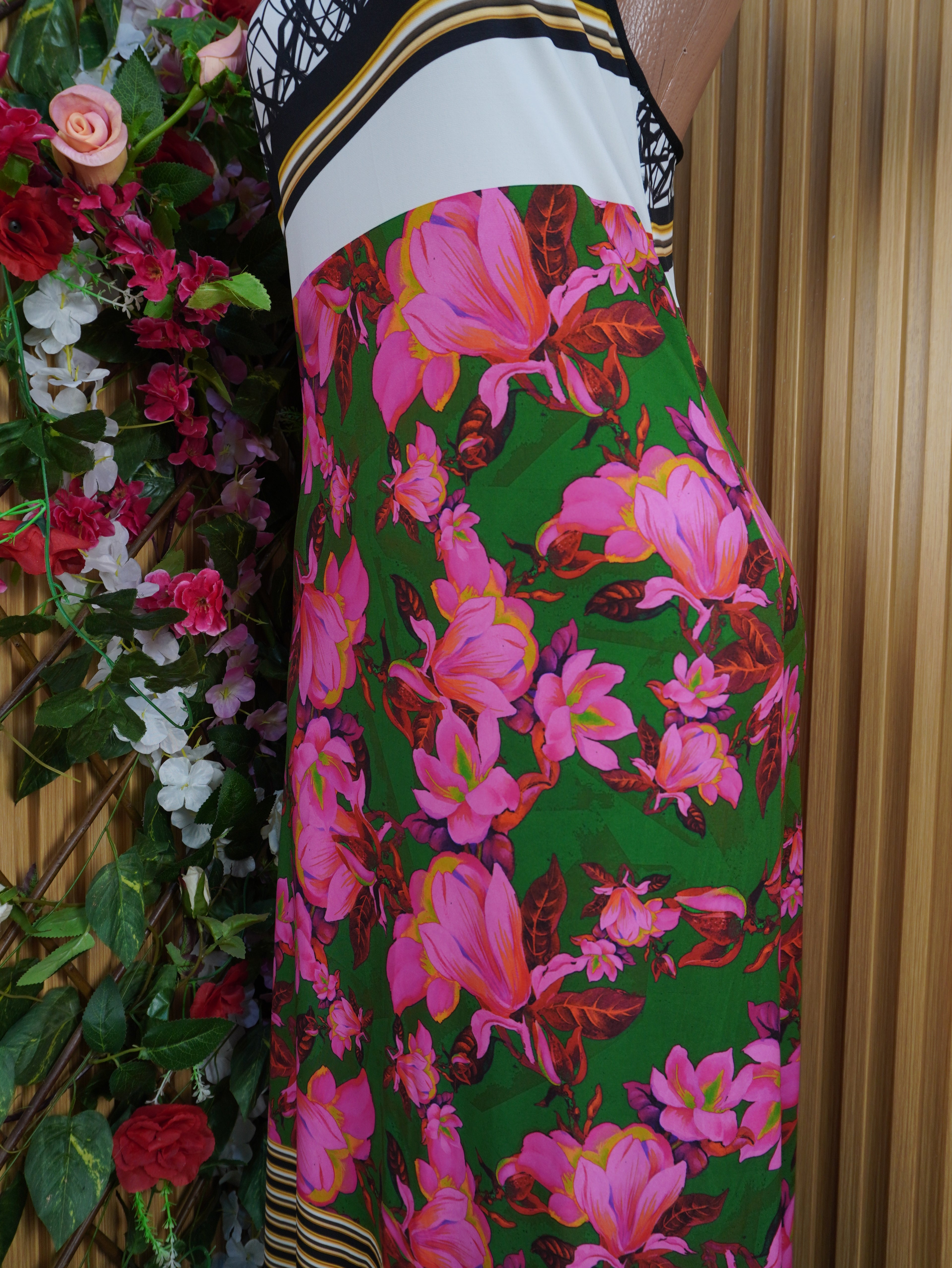 Robe évasée longgue  sans manches imprimée fleurie-L