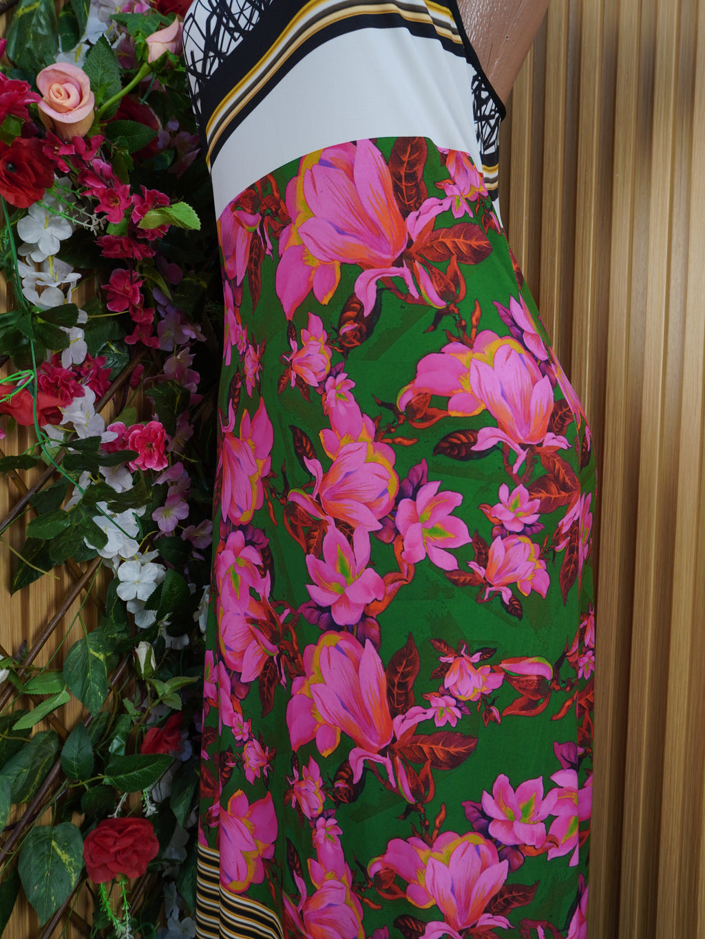 Robe évasée longgue  sans manches imprimée fleurie-L