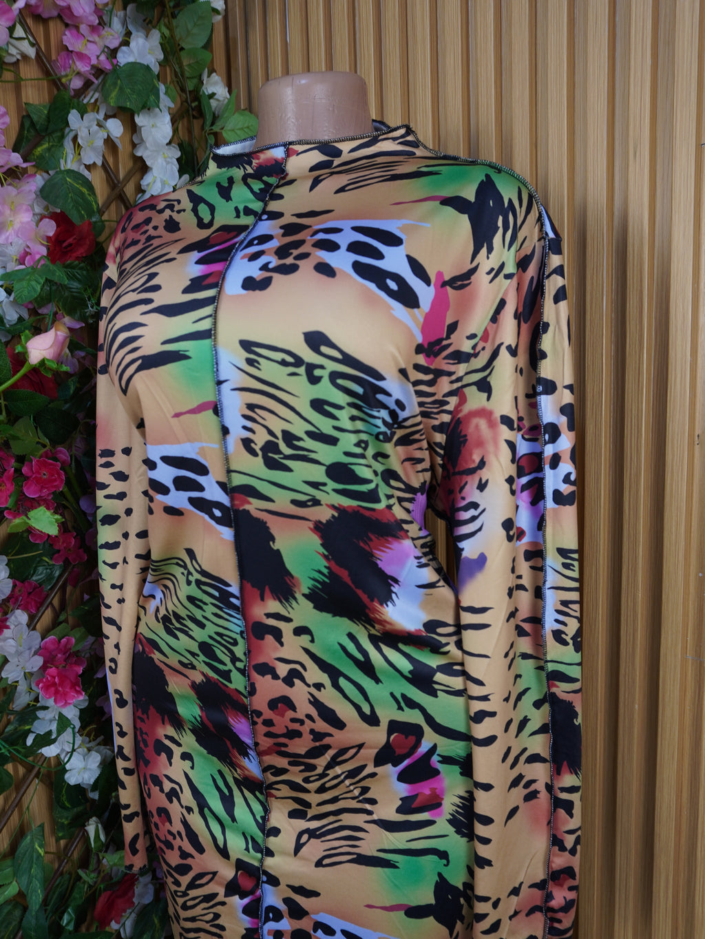 Robe évasée manches longues imprimée fleurie-XXXL