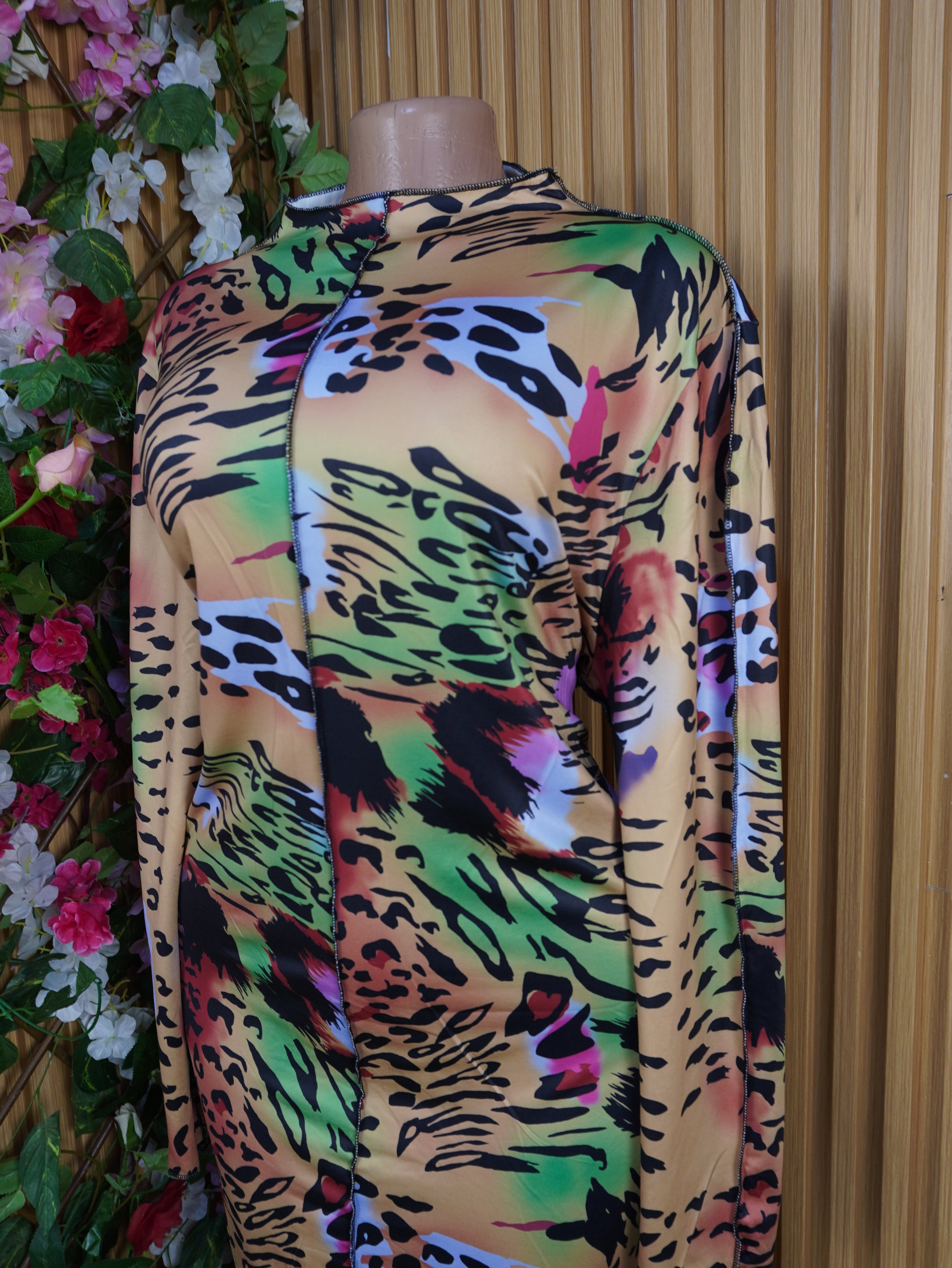 Robe évasée manches longues imprimée fleurie-XXXL