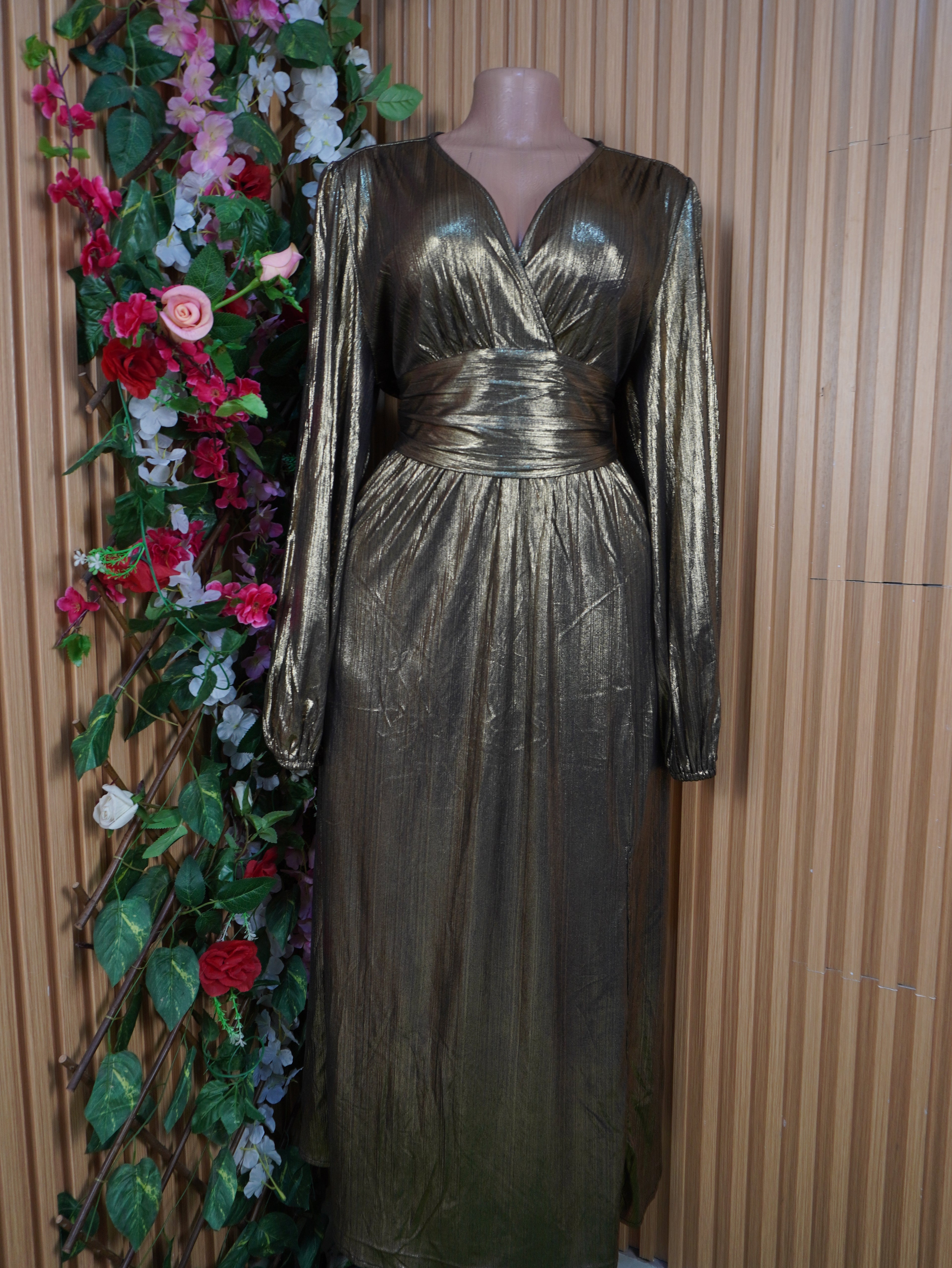 Robe évasée longue manches longues motif  en cuir-XL