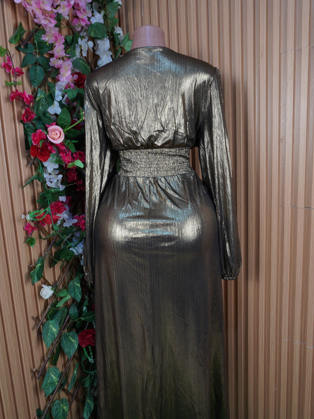 Robe évasée longue manches longues motif  en cuir-XL