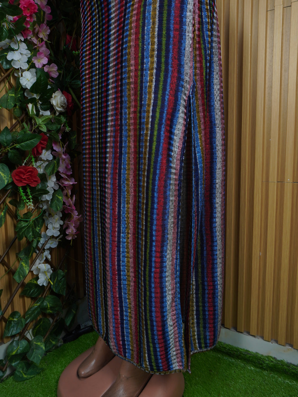 Robe moulante longue sans manches rayée-S 12