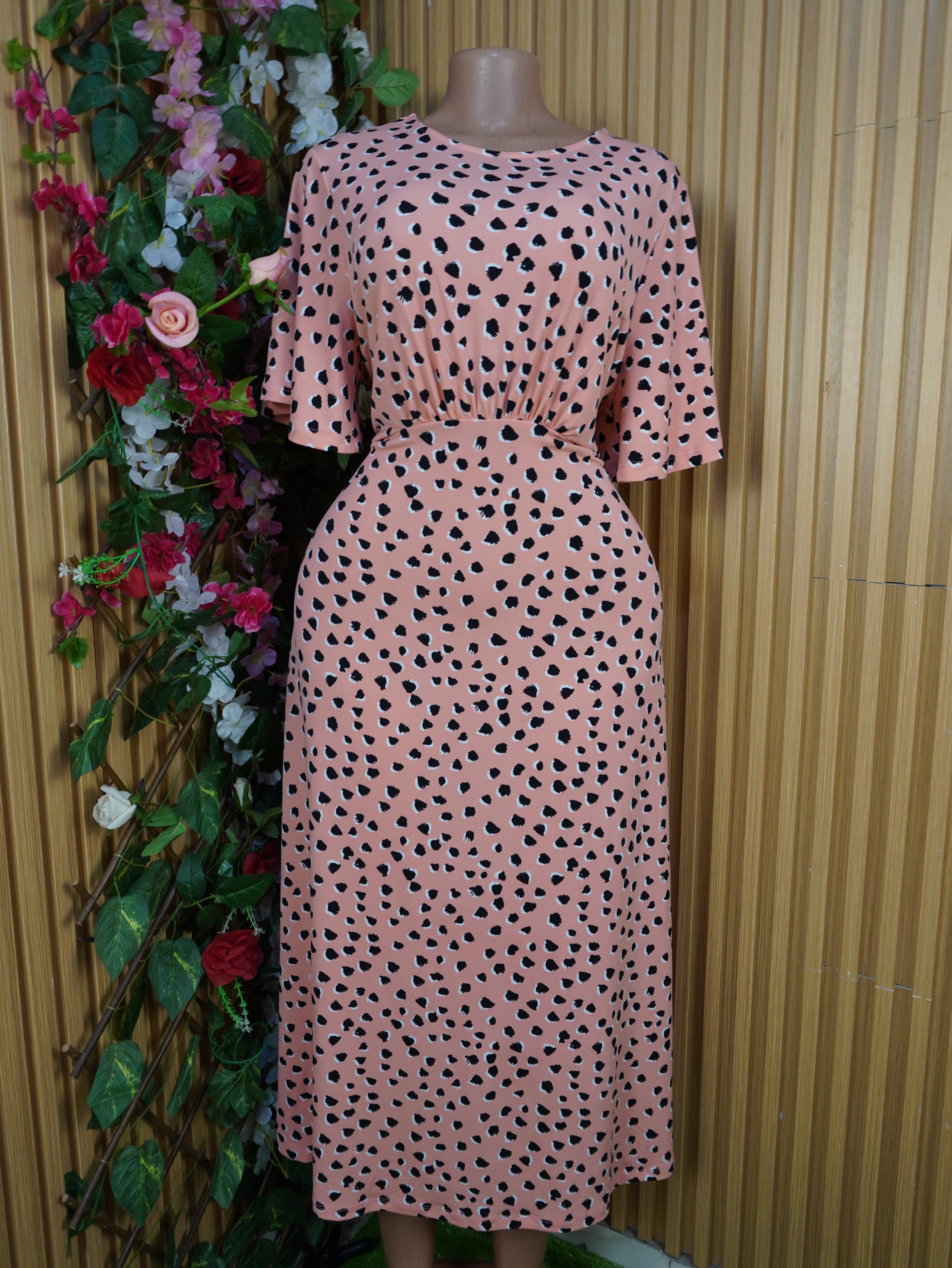 Robe évasée longue manches courtes décolletée-XL
