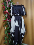 Robe évasée longue manches courtes ceintrée-XXXXL